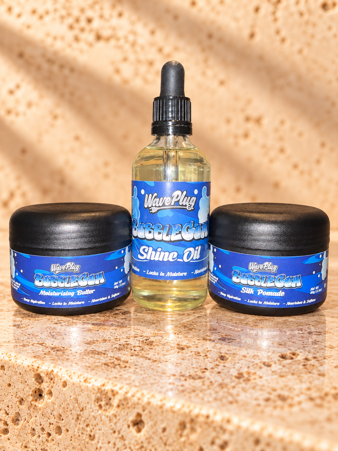 WavePlug Bubblegum Triple Threat: Moisturising Butter, Shine Oil and Silk Pomade