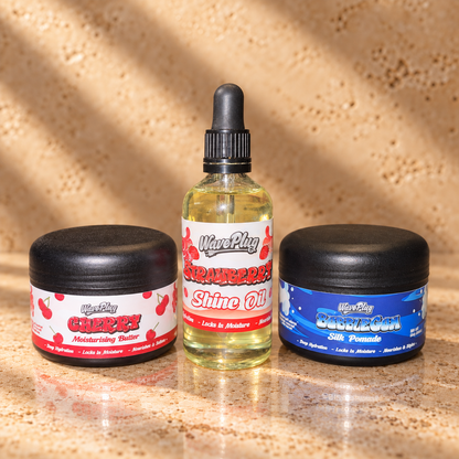 WavePlug Triple Threat mix: Cherry Moisturising Butter, Strawberry Shine Oil and Bubblegum Silk Pomade